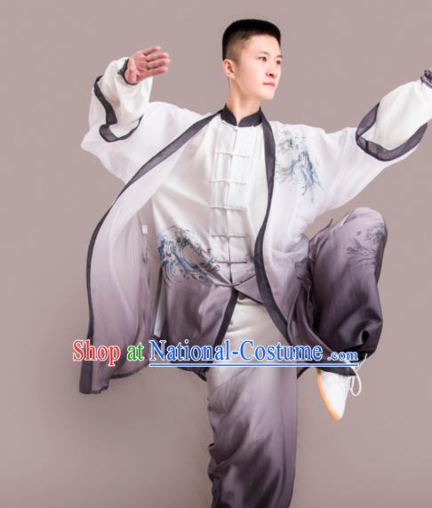 Chinese Traditional Kung Fu Competition Grey Costume Martial Arts Embroidered Clothing for Men