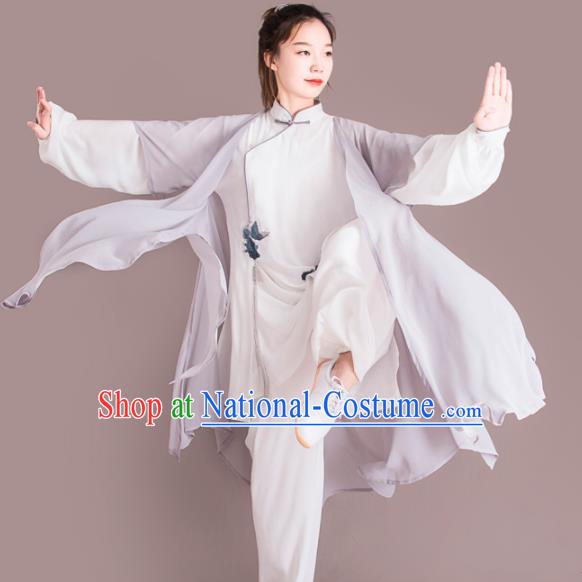 Chinese Traditional Kung Fu Competition Grey Costume Martial Arts Embroidered Clothing for Men