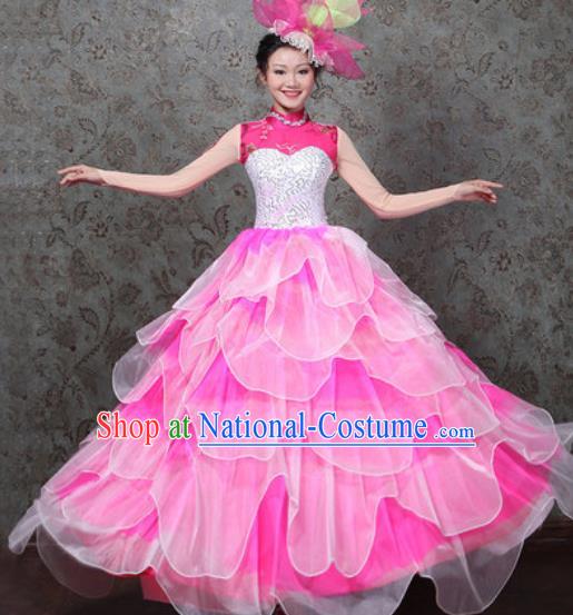 Chinese Traditional Spring Festival Gala Dance Costume Opening Dance Stage Performance Pink Dress for Women