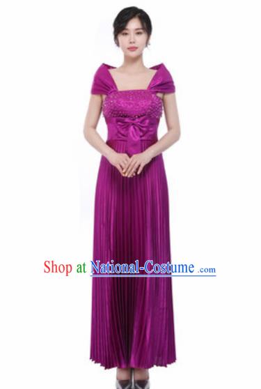 Top Grade Chorus Diamante Purple Dress Opening Dance Stage Performance Costume for Women