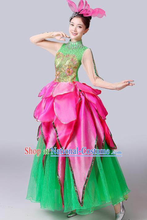 Chinese Traditional Spring Festival Gala Dance Costume Lotus Dance Stage Performance Green Dress for Women