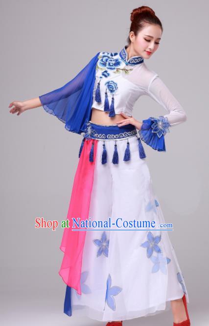 Chinese Traditional Folk Dance Costume Fan Dance Stage Performance Clothing for Women