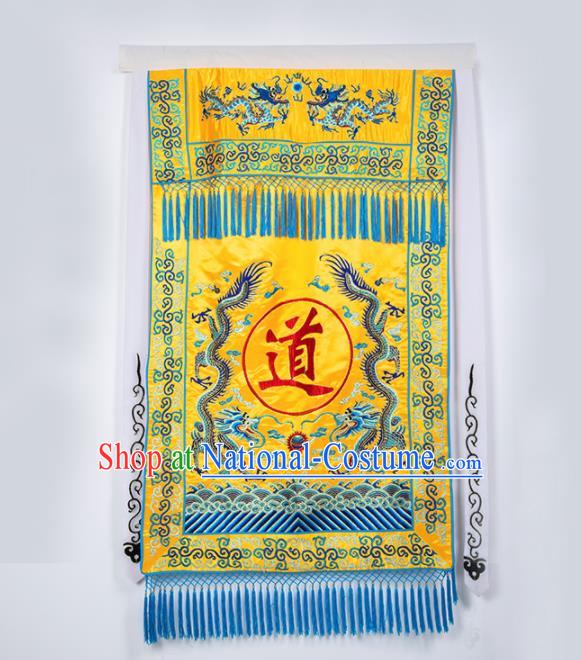 Chinese Traditional Taoism Feng Shui Items National Taoist Embroidered Yellow Flag