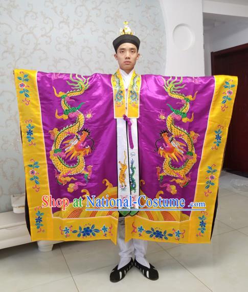 Chinese National Taoism Embroidered Dragons Rosy Cassock Traditional Taoist Priest Rites Costume for Men