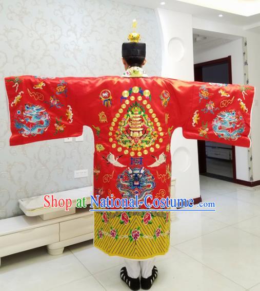 Chinese National Taoism Embroidered Red Cassock Traditional Taoist Priest Rites Costume for Men