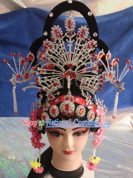 Chinese Traditional Beijing Opera Imperial Consort Wigs and Phoenix Coronet Hairpins Peking Opera Peri Hair Accessories for Women