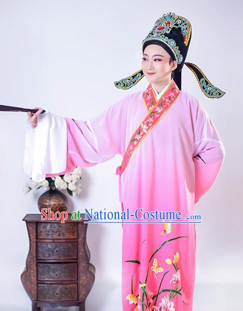 Chinese Traditional Peking Opera Gifted Scholar Embroidered Orchid Pink Robe Beijing Opera Niche Costume for Men