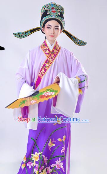 Chinese Traditional Peking Opera Gifted Scholar Embroidered Orchid Purple Robe Beijing Opera Niche Costume for Men