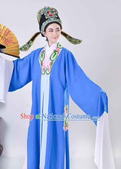 Chinese Traditional Peking Opera Gifted Scholar Embroidered Blue Robe Beijing Opera Niche Costume for Men