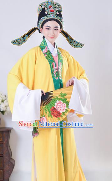 Chinese Traditional Peking Opera Gifted Scholar Embroidered Yellow Robe Beijing Opera Niche Costume for Men