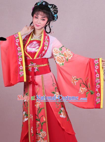 Chinese Traditional Shaoxing Opera Palace Lady Embroidered Red Dress Beijing Opera Princess Costume for Women