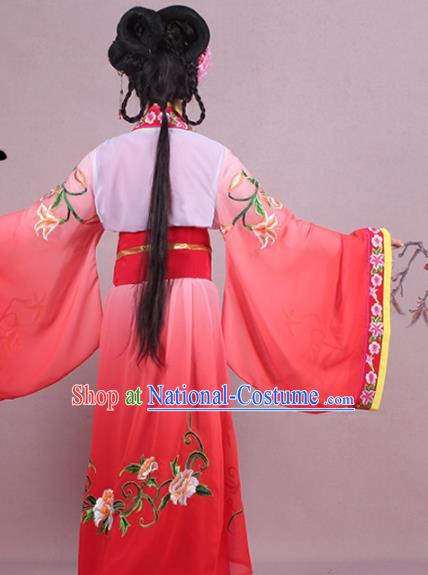 Chinese Traditional Shaoxing Opera Palace Lady Embroidered Red Dress Beijing Opera Princess Costume for Women