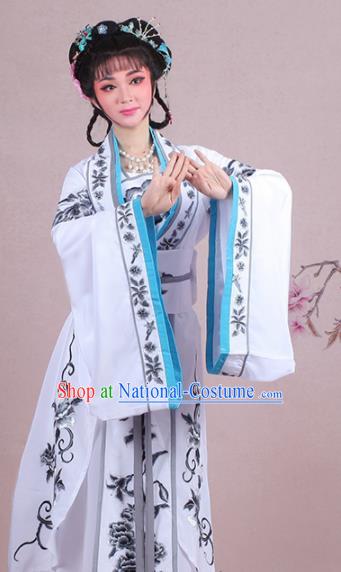 Chinese Traditional Shaoxing Opera Palace Lady Embroidered White Dress Beijing Opera Princess Costume for Women