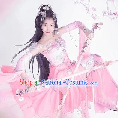 Chinese Traditional Cosplay Female Knight Pink Hanfu Dress Ancient Swordswoman Costume for Women