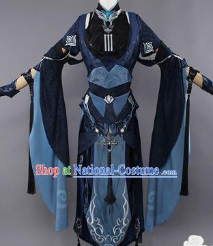 Chinese Traditional Cosplay Female Knight Black Hanfu Dress Ancient Swordswoman Costume for Women