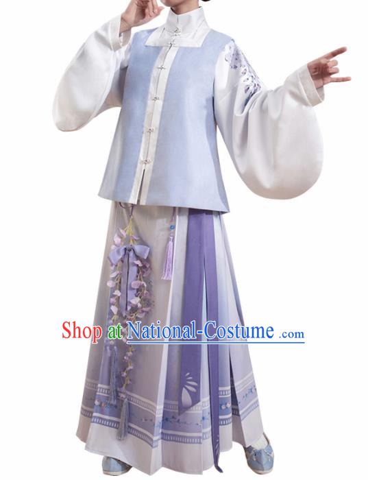 Chinese Traditional Ming Dynasty Blouse and Purple Skirt Ancient Nobility Lady Costume for Women