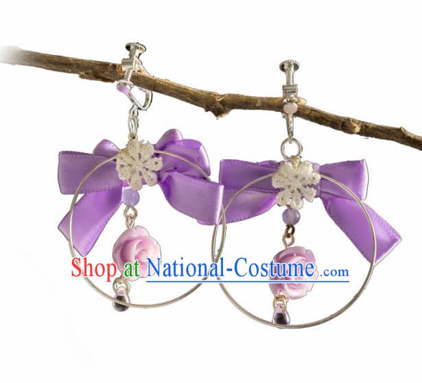 Chinese Traditional Accessories Ancient Cosplay Princess Purple Bowknot Earrings for Women