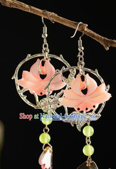 Chinese Traditional Accessories Ancient Cosplay Princess Pink Shell Lotus Earrings for Women