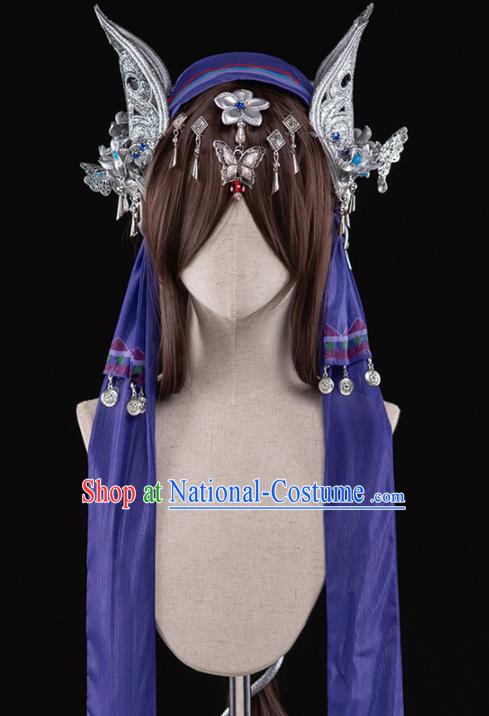 Chinese Traditional Cosplay Peri Heroine Wigs Ancient Swordswoman Wig Sheath and Hairpins Hair Accessories for Women