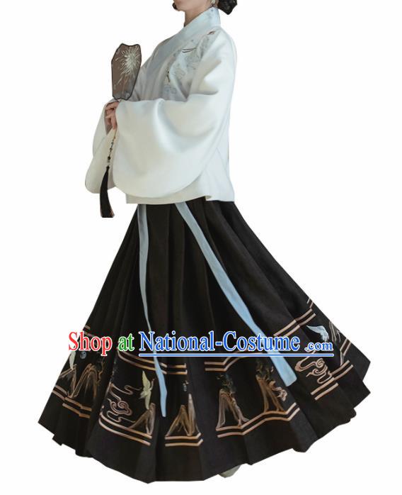 Chinese Traditional Ming Dynasty White Blouse and Black Skirt Ancient Nobility Lady Costume for Women