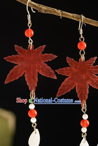 Chinese Traditional Accessories Ancient Cosplay Princess Hanfu Maple Leaf Earrings for Women