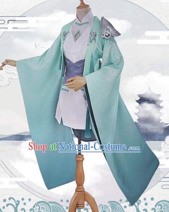 Traditional Halloween Cosplay Swordswoman Costume Chinese Ancient Peri Green Hanfu Dress for Women