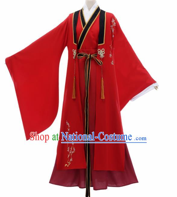 Chinese Traditional Cosplay Knight Nobility Childe Red Costume Ancient Swordsman Hanfu Clothing for Men