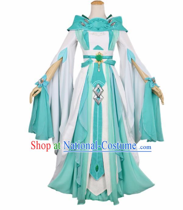 Chinese Traditional Cosplay Peri Princess Costume Ancient Swordswoman Green Hanfu Dress for Women