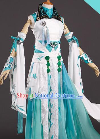 Traditional Halloween Cosplay Swordswoman Costume Ancient Female Knight Green Dress for Women