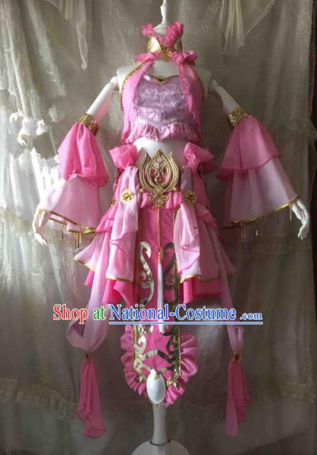 Chinese Traditional Cosplay Swordswoman Costume Ancient Peri Pink Hanfu Dress for Women