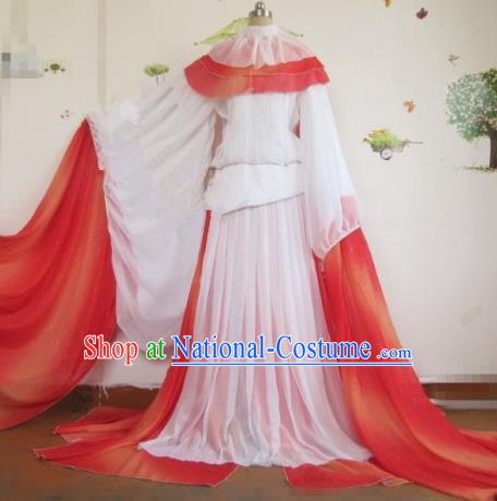 Chinese Traditional Cosplay Princess Costume Ancient Peri White Hanfu Dress for Women