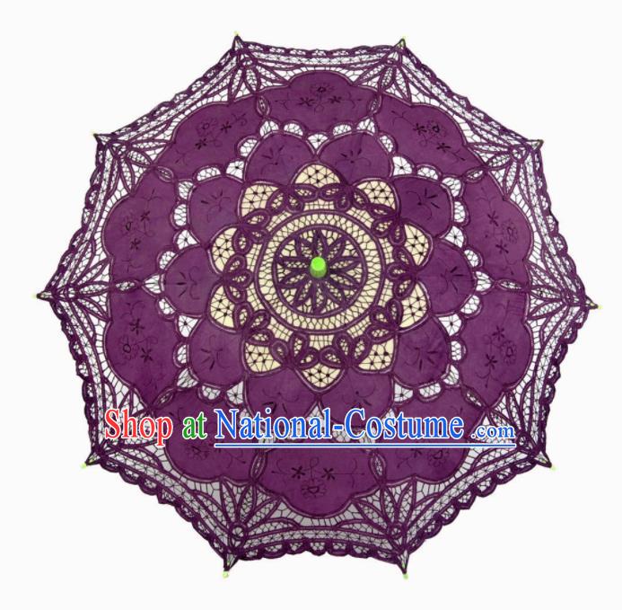 Chinese Traditional Handmade Purple Lace Umbrella Photography Prop Princess Umbrellas