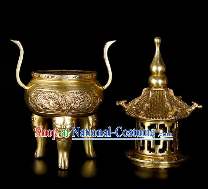 Chinese Traditional Taoism Bagua Brass Incense Burner Feng Shui Items Tower Censer Decoration