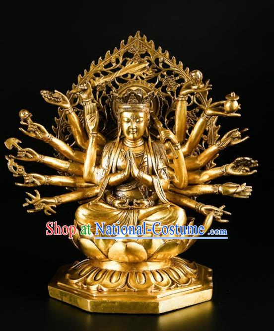 Chinese Traditional Feng Shui Items Buddhism Brass Thousand Hands Bodhisattva Decoration