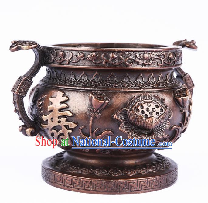 Chinese Traditional Brass Carving Lotus Incense Burner Taoism Bagua Feng Shui Items Censer Decoration