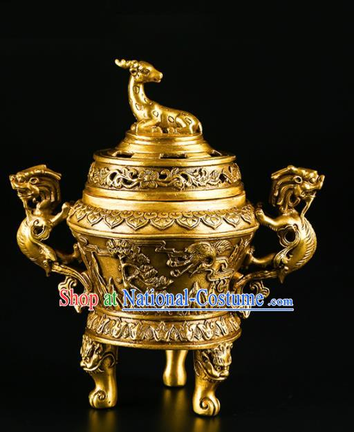 Chinese Traditional Brass Deer Incense Burner Taoism Bagua Feng Shui Items Censer Decoration