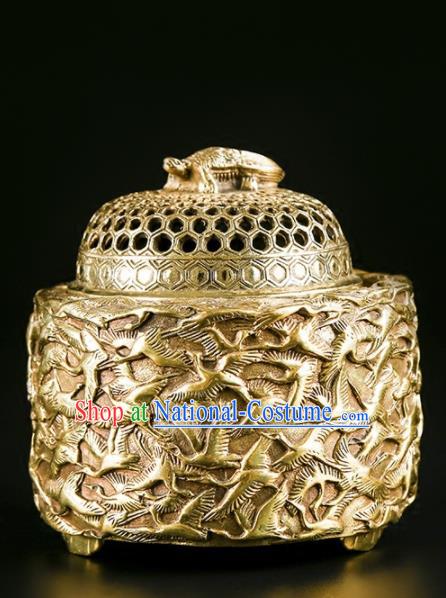 Chinese Traditional Carving Crane Brass Incense Burner Taoism Bagua Feng Shui Items Censer Decoration