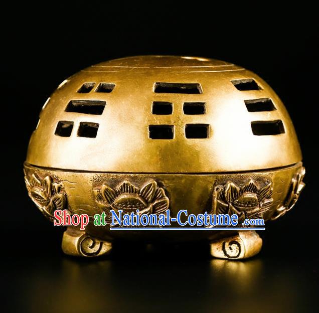 Chinese Traditional Carving Lotus Brass Incense Burner Taoism Bagua Feng Shui Items Censer Decoration