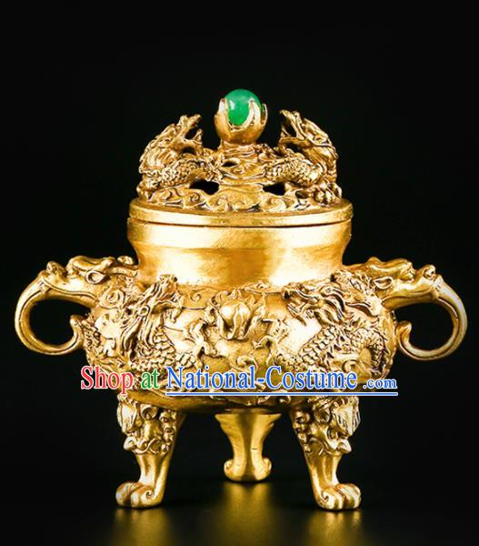 Chinese Traditional Carving Dragons Brass Incense Burner Taoism Bagua Feng Shui Items Censer Decoration