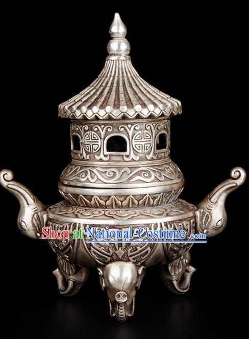 Chinese Traditional Taoism Bagua Carving Elephant Cupronickel Incense Burner Feng Shui Items Brass Censer Decoration