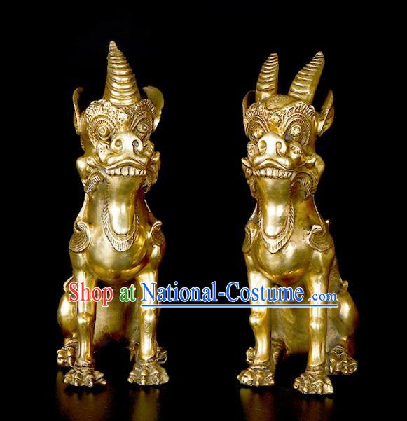 Chinese Traditional Feng Shui Items Taoism Bagua Brass Unicorn Single Horn Kylin Decoration