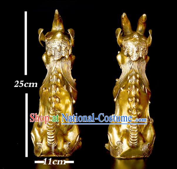 Chinese Traditional Feng Shui Items Taoism Bagua Brass Unicorn Single Horn Kylin Decoration