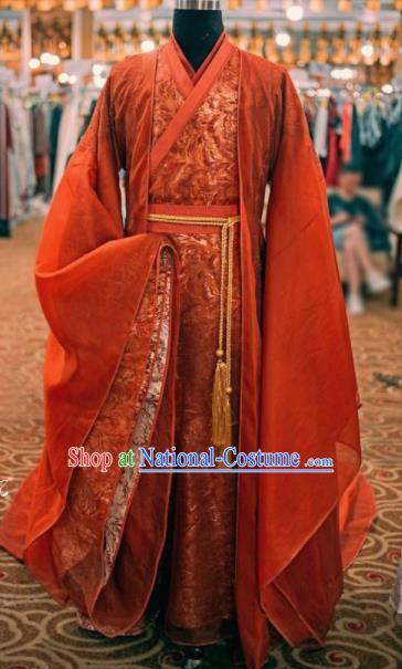 Traditional Chinese Drama Swordsman Wedding Red Hanfu Clothing Ancient Prince Knight Replica Costume for Men