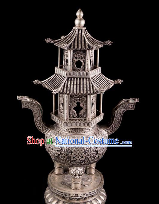 Chinese Traditional Taoism Bagua Cupronickel Tower Incense Burner Feng Shui Items Censer Decoration