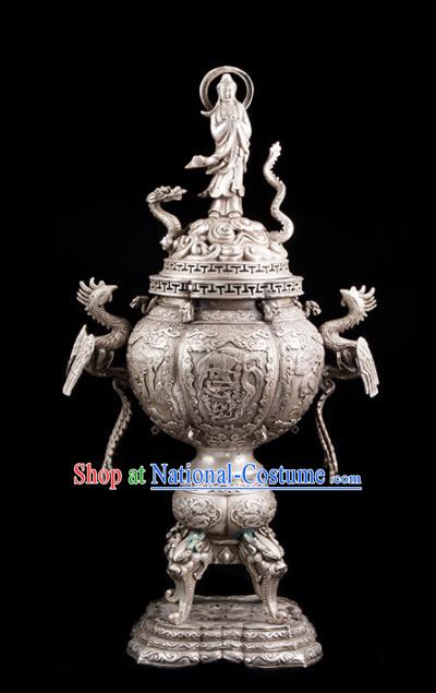 Chinese Traditional Taoism Bagua Cupronickel Bodhisattva Incense Burner Feng Shui Items Censer Decoration