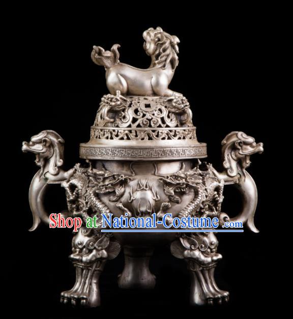 Chinese Traditional Taoism Bagua Cupronickel Lion Incense Burner Feng Shui Items Censer Decoration