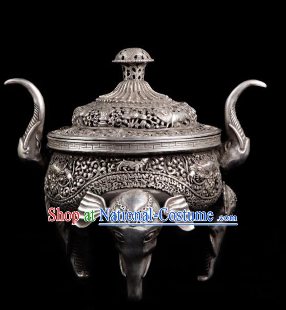 Chinese Traditional Taoism Bagua Cupronickel Elephant Incense Burner Feng Shui Items Censer Decoration