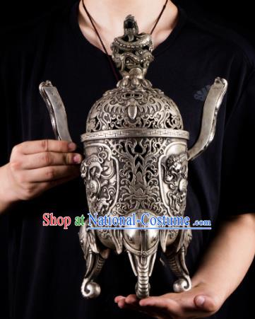 Chinese Traditional Taoism Bagua Carving Cupronickel Incense Burner Feng Shui Items Censer Decoration