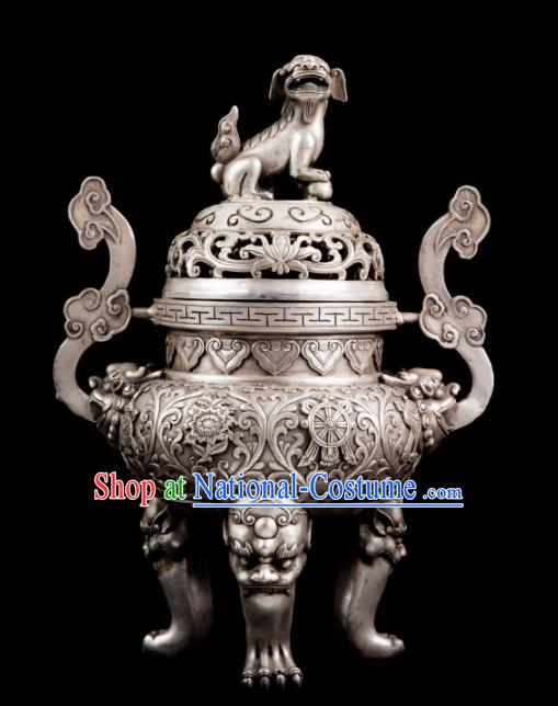 Chinese Traditional Taoism Bagua Cupronickel Dog Incense Burner Feng Shui Items Censer Decoration