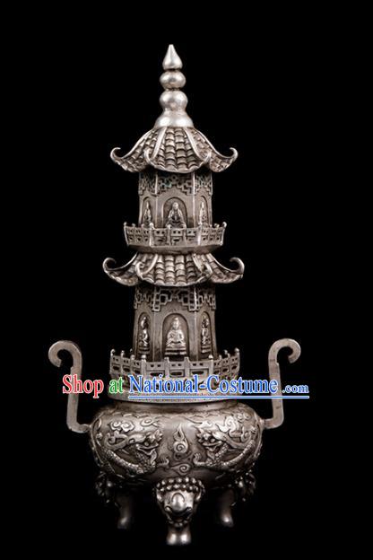 Chinese Traditional Taoism Bagua Cupronickel Tower Incense Burner Feng Shui Items Censer Decoration